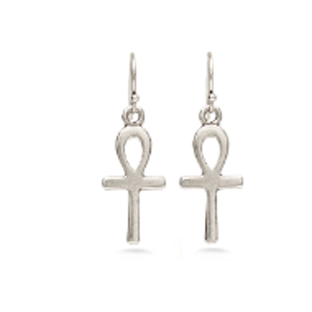 Ankh Silver Finish Earrings